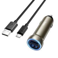 Автомобильное зарядное устройство HOCO Z54 Prosperous, 2xUSB с Кабелем USB - Type-C, 3.1A, 15.5W, золотой