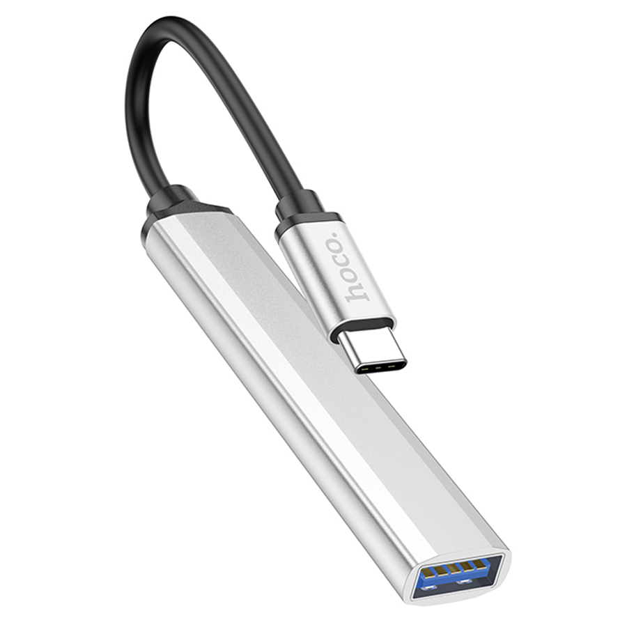 USB HUB разветвитель HOCO HB26 4 в 1 Type-C (m) - USB3.0 (f) + 3xUSB2.0  (f), серебристый оптом