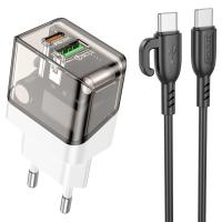 Сетевое зарядное устройство BOROFONE BA80A Scenery 1xUSB + 1xUSB-C с Кабелем Type-C - Type-C, 20W, черный