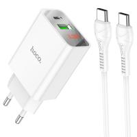 Сетевое зарядное устройство HOCO C100A 1xUSB + 1xUSB-C с Кабелем Type-C - Type-C, 3.0A, 20W, белый