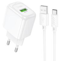 Сетевое зарядное устройство HOCO CS52A Surplus 1xUSB с Кабелем USB - Type-C, 18W, белый