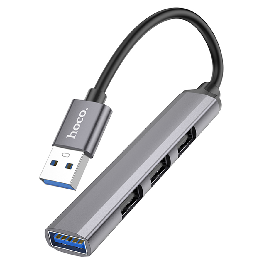 USB HUB разветвитель HOCO HB26 4 в 1 USB3.0 (m) - USB3.0 (f) + 3xUSB2.0  (f), серый металлик оптом