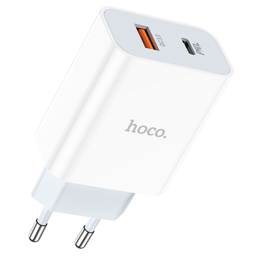 Сетевое зарядное устройство HOCO C97A 1xUSB + 1xUSB-C, 3.0A, 20W, белый  оптом