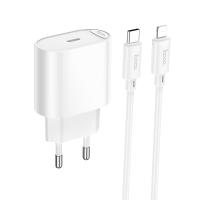 Сетевое зарядное устройство HOCO C109A Fighter 1xUSB-C с Кабелем Type-C - Lightning, 20W, белый