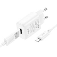 Сетевое зарядное устройство HOCO C134A Solid 1xUSB с Кабелем USB - Lightning, 2.4A, белый
