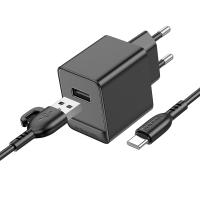 Сетевое зарядное устройство BOROFONE BAS11A Erudite 1xUSB с Кабелем USB - Type-C, 2.1A, черный