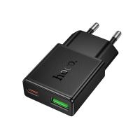 Сетевое зарядное устройство HOCO N73 Speed 1xUSB + 1xUSB-C, 3A, 20W, черный