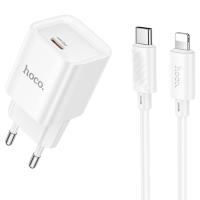 Сетевое зарядное устройство HOCO C146A Charm 1xUSB-C с Кабелем Type-C - Lightning, 20W, белый