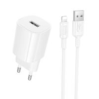 Сетевое зарядное устройство BOROFONE BA101A Pudding 1xUSB с Кабелем USB - Lightning, 2.1A, белый