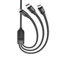 Кабель USB HOCO U104 3 в 1 USB - Type-C + Lightning + MicroUSB, 2А, 1 м, черный