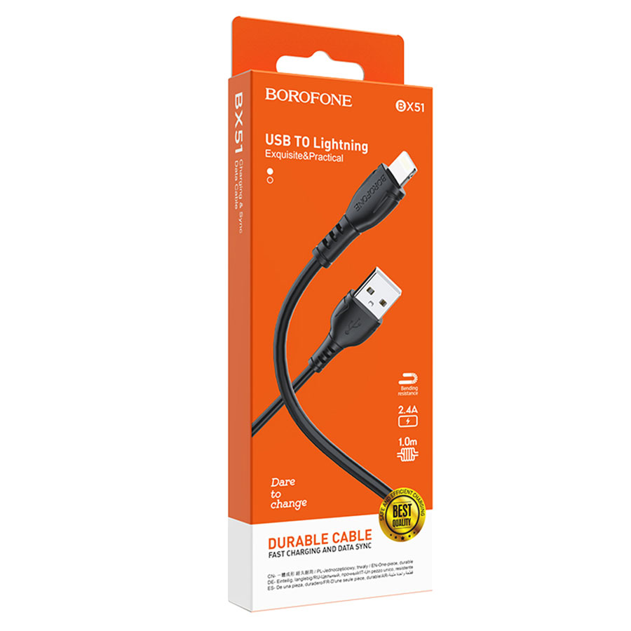 Кабель USB BOROFONE BX51 Triumph USB - Lightning, 2.4А, 1 м, черный оптом