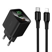 Сетевое зарядное устройство HOCO CS83A Excellent 1xUSB + 1xUSB-C с Кабелем Type-C - Lightning, 3A, 20W, черный