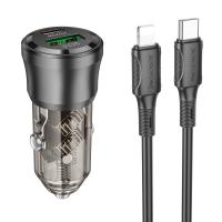 Автомобильное зарядное устройство BOROFONE BZ25 Journey, 1xUSB + 1xUSB-C с Кабелем Type-C - Lightning, 38W, прозрачный черный
