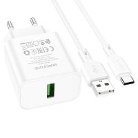 Сетевое зарядное устройство BOROFONE BA72A Spring 1xUSB с Кабелем USB - Type-C, 18W, белый