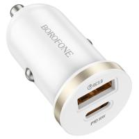 Автомобильное зарядное устройство BOROFONE BZ22 Scenery, 1xUSB + 1xUSB-C, 30W, белый