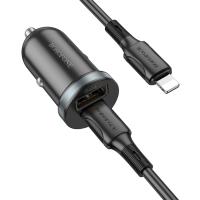 Автомобильное зарядное устройство BOROFONE BZ22 Scenery, 1xUSB + 1xUSB-C с Кабелем Type-C - Lightning, 30W, черный