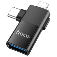 Переходник/Адаптер HOCO UA17 Type-C (m) / Lightning (m) - USB (f), черный