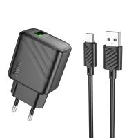 Сетевое зарядное устройство HOCO CS21A Rich 1xUSB с Кабелем USB - Type-C, 18W, черный