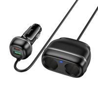 Автомобильное зарядное устройство HOCO Z59 Rank, 1xUSB + 1xUSB-C + 2 прикуриватель, 240W, черный