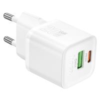 Сетевое зарядное устройство HOCO N65 Ingenious 1xUSB + 1xUSB-C, 3A, 20W, белый