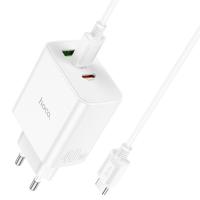 Сетевое зарядное устройство HOCO C126A Pure power 1xUSB + 2xUSB-C с Кабелем Type-C - Type-C, 40W, белый