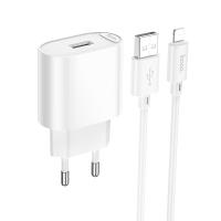 Сетевое зарядное устройство HOCO C109A Fighter 1xUSB с Кабелем USB - Lightning, 2.1A, 10.5W, белый
