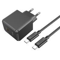 Сетевое зарядное устройство HOCO CS13A Ocean 1xUSB-C с Кабелем Type-C - Type-C, 20W, черный
