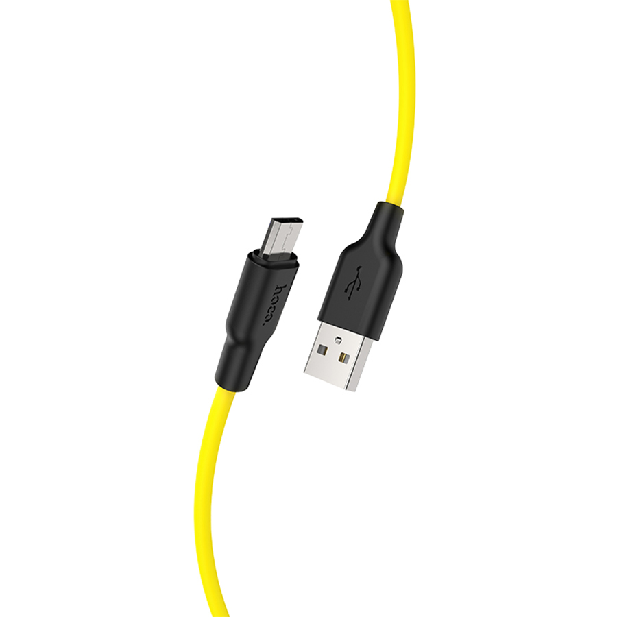 Кабель USB HOCO X21 Plus Silicone USB - MicroUSB, 2.4А, 1 м, черный+желтый  оптом