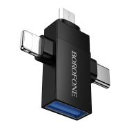 Переходник/Адаптер BOROFONE BV26D 3 в 1 Type-C (m) / Lightning (m) / Micro (m) - USB2.0 (f), черный оптом Переходник/Адаптер BOROFONE BV26D 3 в 1 Type-C (m) / Lightning (m) / Micro (m) - USB2.0 (f), черный