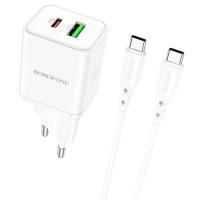 Сетевое зарядное устройство BOROFONE BN7 1xUSB + 1xUSB-C с Кабелем Type-C - Type-C, 20W, белый