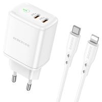 Сетевое зарядное устройство BOROFONE BN9 Reacher 2xUSB-C с Кабелем Type-C - Lightning, 35W, белый