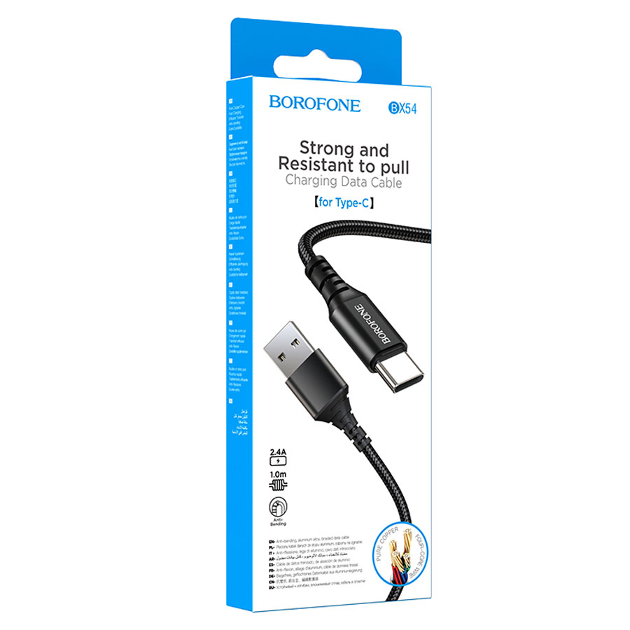 Кабель USB BOROFONE BX54 Ultra bright USB - Type-C, 2.4А, 1 м, черный