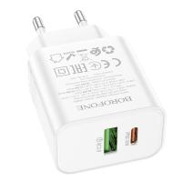 Сетевое зарядное устройство BOROFONE BA88A Navy 1xUSB + 1xUSB-C, 3A, 20W, белый