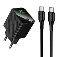 Сетевое зарядное устройство HOCO CS82A Excellent 1xUSB-C с Кабелем Type-C - Type-C, 20W, черный