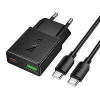Сетевое зарядное устройство HOCO N73 Speed 1xUSB + 1xUSB-C с Кабелем Type-C - Type-C, 3A, 20W, черный