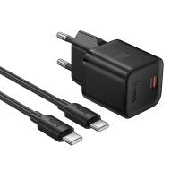 Сетевое зарядное устройство HOCO N66 Ingenious 1xUSB-C с Кабелем Type-C - Type-C, 35W, черный