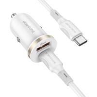 Автомобильное зарядное устройство BOROFONE BZ22 Scenery, 1xUSB + 1xUSB-C с Кабелем Type-C - Type-C, 30W, белый