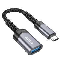 Переходник/Адаптер HOCO UA24 Type-C (m) - USB (f), 16.5 см, серый металлик