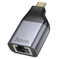 Переходник/Адаптер HOCO UA35 Type-C (m) - RJ45 (f), серый металлик