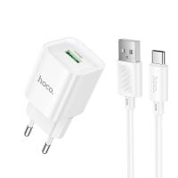 Сетевое зарядное устройство HOCO C145A Charm 1xUSB с Кабелем USB - Type-C, 18W, белый