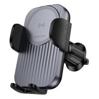 Автомобильный держатель BOROFONE BH221 Path, зажимной с беспроводной зарядкой, 15W, на воздуховод, черный+серый металлик оптом Автомобильный держатель BOROFONE BH221 Path, зажимной с беспроводной зарядкой, 15W, на воздуховод, черный+серый металлик