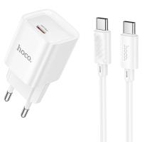 Сетевое зарядное устройство HOCO C146A Charm 1xUSB-C с Кабелем Type-C - Type-C, 20W, белый