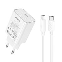 Сетевое зарядное устройство HOCO C143A Benefit 1xUSB-C с Кабелем Type-C - Type-C, 20W, белый