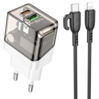 Сетевое зарядное устройство BOROFONE BA80A Scenery 1xUSB + 1xUSB-C с Кабелем Type-C - Lightning, 20W, черный