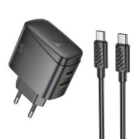 Сетевое зарядное устройство HOCO CS63A Bright 1xUSB + 1xUSB-C с Кабелем Type-C - Type-C, 65W, черный