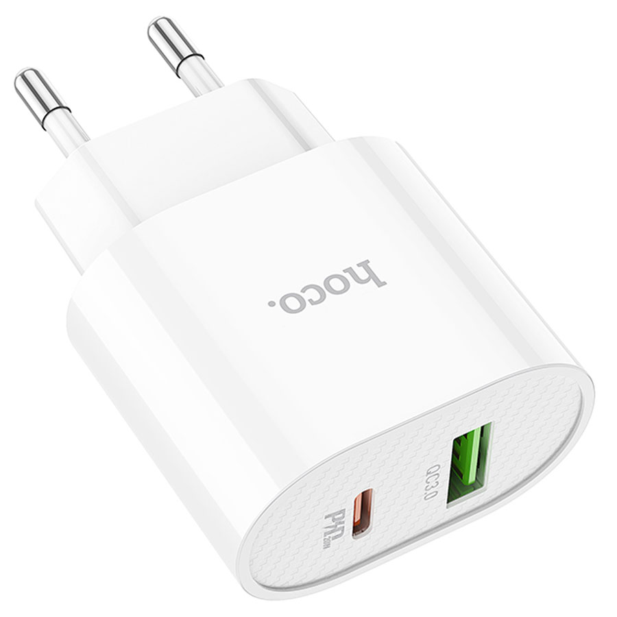 Сетевое зарядное устройство HOCO C95A Lineal 1xUSB + 1xUSB-C, 3A, 20W,  белый оптом