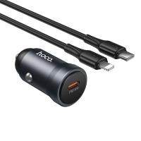 Автомобильное зарядное устройство HOCO Z62A Energy, 1xUSB-C с Кабелем Type-C - Lightning, 30W, серый металлик