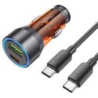 Автомобильное зарядное устройство HOCO NZ12A Action, 1xUSB + 1xUSB-C с Кабелем Type-C - Type-C, 43W, оранжевый