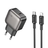 Сетевое зарядное устройство BOROFONE BAS53A Absolute 1xUSB-C с Кабелем Type-C - Lightning, 20W, черный