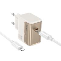 Сетевое зарядное устройство HOCO CS72A Star 1xUSB-C с Кабелем Type-C - Lightning, 30W, белый